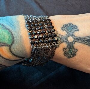 Gun Metal Goth Style Bracelet. Fits 7.5 Inch Wrist.